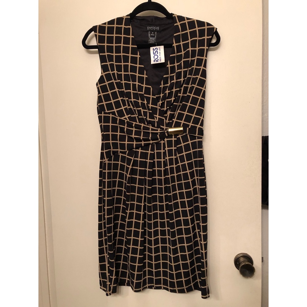 Black and Tan geometric grid pattern dress